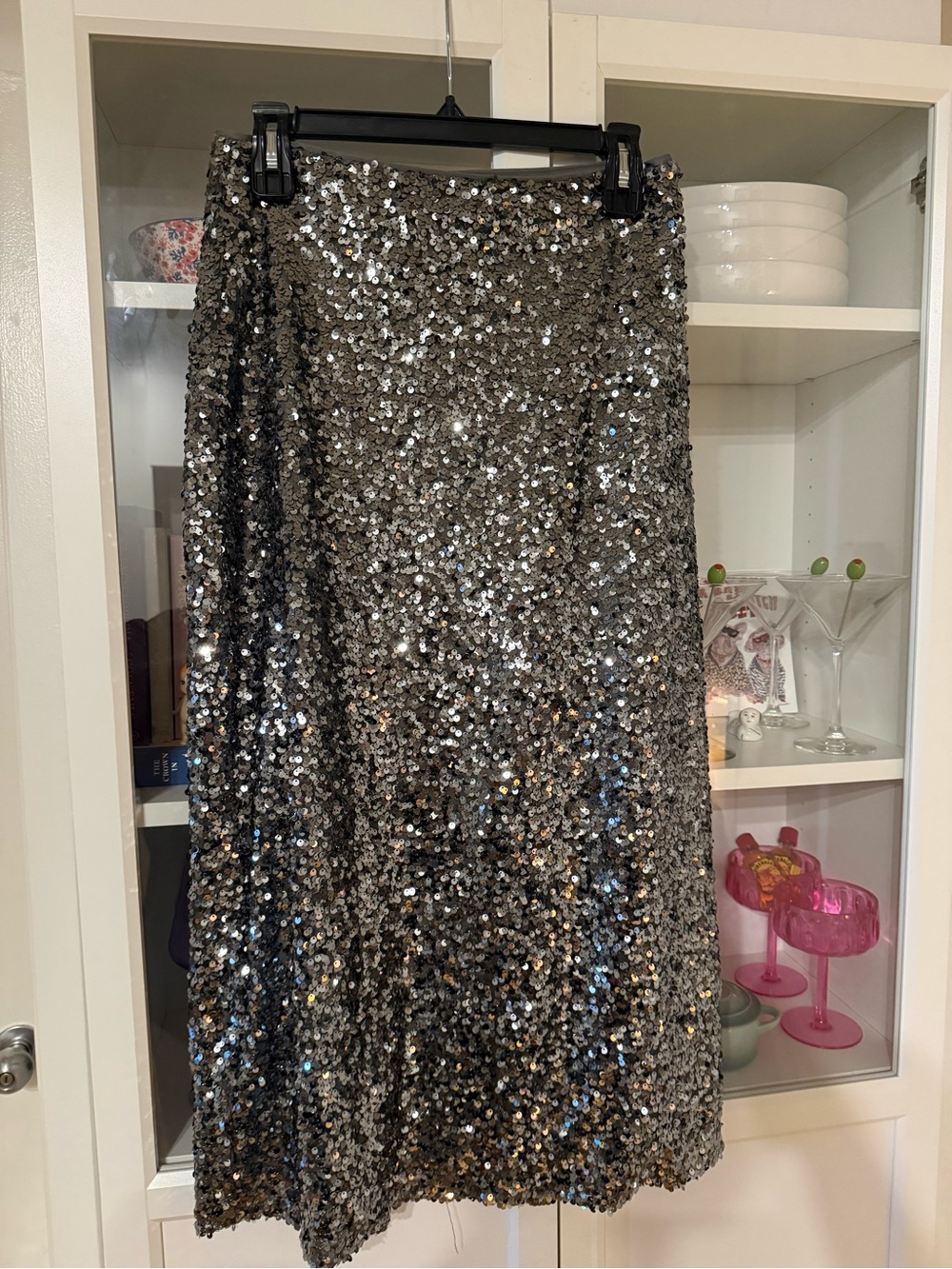 ASOS Silver Sequin Midi Skirt